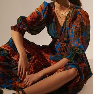 Anthropologie farm rio puff sleeve maxi dress